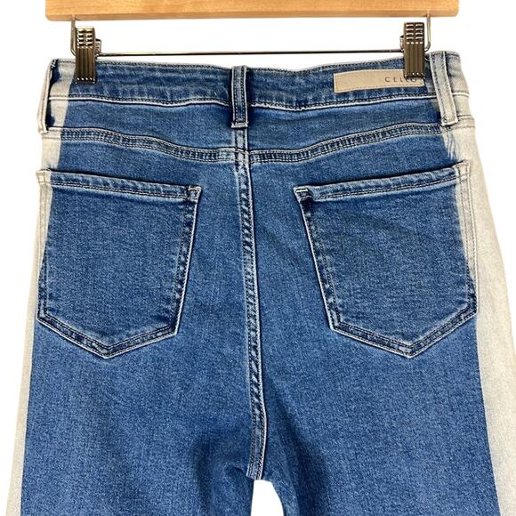 Cello Jeans Juniors 7 Two Tone Blue High Rise Flare Raw Hem Retro Y2K 70s Groovy - Picture 4 of 6